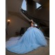 Off Shoulder Sky Blue Quinceanera Dress Sweetheart Neck Sweet 15 Gowns Wear Pageant Lace Appliques 2024 Ball Gown Princess Dresses With Bow