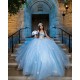 Off Shoulder Sky Blue Quinceanera Dress Sweetheart Neck Sweet 15 Gowns Wear Pageant Lace Appliques 2024 Ball Gown Princess Dresses With Bow