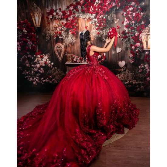 Off Shoulder Vestidos De 15 Anos Red Quinceanera Dress Sweetheart Neck Sweet 15 Prom Party Dresses With 3D Flowers