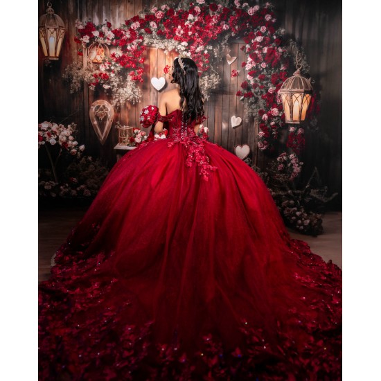 Off Shoulder Vestidos De 15 Anos Red Quinceanera Dress Sweetheart Neck Sweet 15 Prom Party Dresses With 3D Flowers