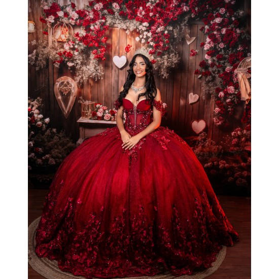 Off Shoulder Vestidos De 15 Anos Red Quinceanera Dress Sweetheart Neck Sweet 15 Prom Party Dresses With 3D Flowers