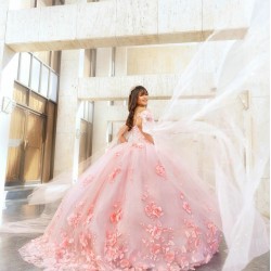 Pink Quince Dress 3D Flowers Party Vestidos De 15 Anos Sweetheart Neck Lace Appliques Women 2024 Ball Gown With Cape