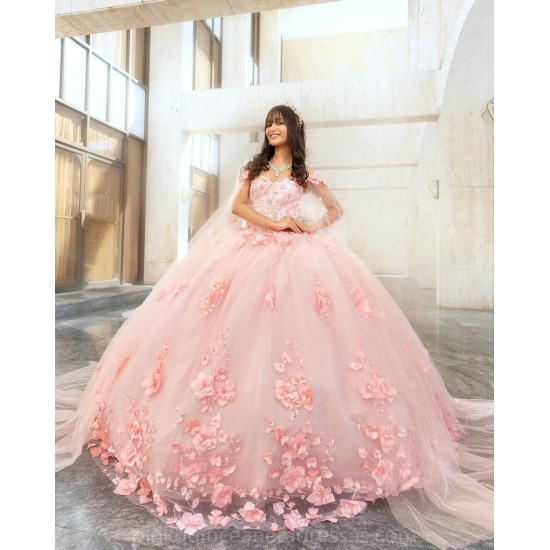 Pink Quince Dress 3D Flowers Party Vestidos De 15 Anos Sweetheart Neck Lace Appliques Women 2024 Ball Gown With Cape