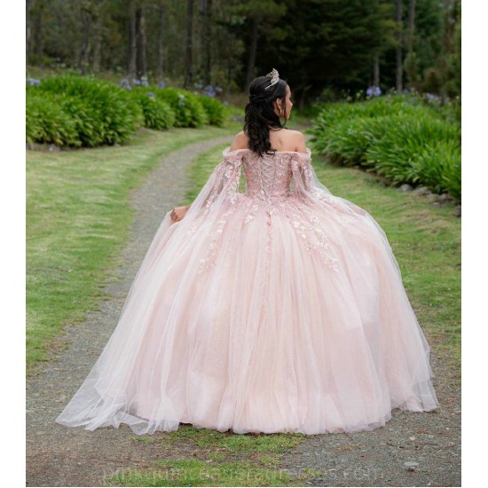 Pink Quince Dress Sweetheart Neck Vestidos De 15 Anos Off Shoulder Wear Pageant Lace Appliques Women 2024 Ball Gown With Cape Sleeve