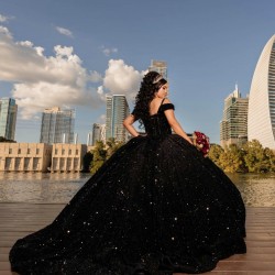 Princess Black Sweet 15 Dress Off Shoulder Ballgown Quinceanera Dress 2024 Cocktail Dresses Vestidos De Baile Ball Gown