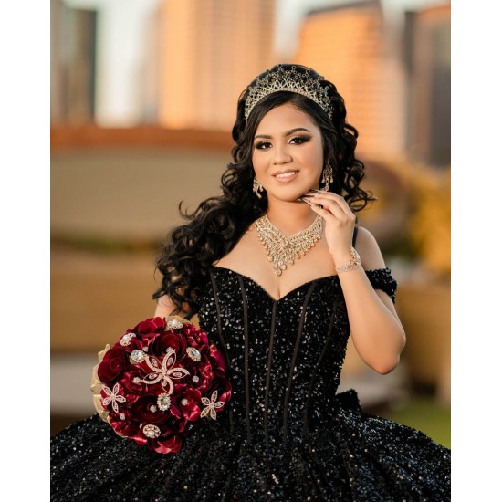 Princess Black Sweet 15 Dress Off Shoulder Ballgown Quinceanera Dress 2024 Cocktail Dresses Vestidos De Baile Ball Gown