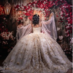 Princess Champagne Quinceanera Dress Women Prom Dress Cape Sleeve Ball Gown Sweet 15 16 Dresses