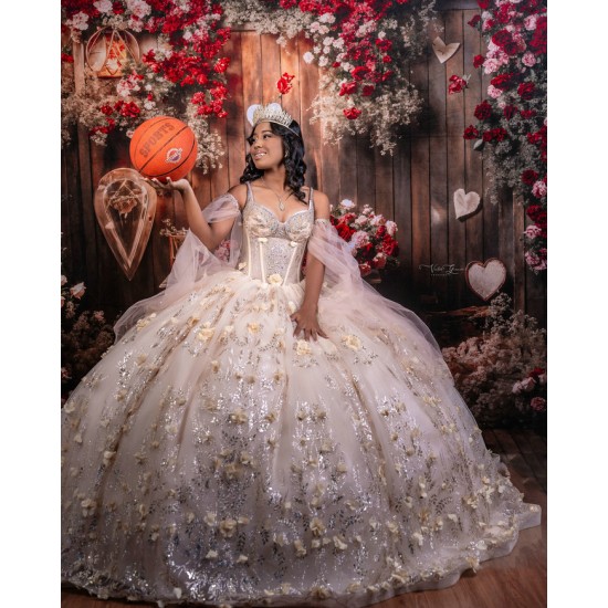 Princess Champagne Quinceanera Dress Women Prom Dress Cape Sleeve Ball Gown Sweet 15 16 Dresses