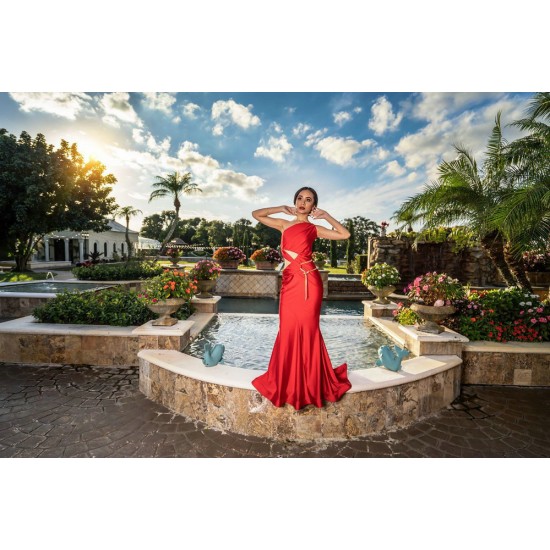 Red One Shoulder Mermaid Dresses Sleeveless Prom Dress