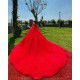 Cape Sleeve 15 Anos Red Quince Dress Crystal Sweetheart Neck Women 2024 Ball Gown Lace Appliques Pearl Girl Birthday Gowns