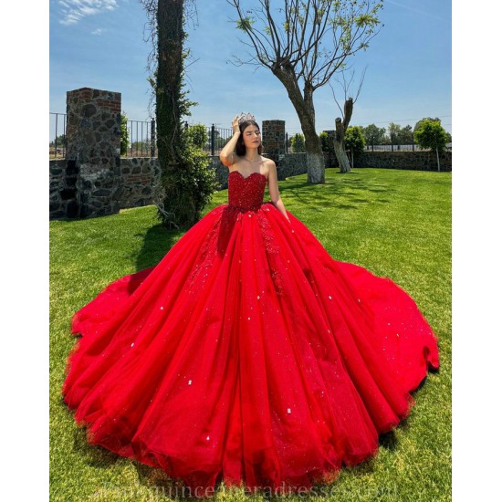 Cape Sleeve 15 Anos Red Quince Dress Crystal Sweetheart Neck Women 2024 Ball Gown Lace Appliques Pearl Girl Birthday Gowns