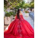 Off Shoulder Red Quince Dress Detachable Wear Pageant Lace Appliques 15TH Birthday Dresses Sweetheart Neck Vestidos De 15 Anos