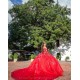 Off Shoulder Red Quince Dress Detachable Wear Pageant Lace Appliques 15TH Birthday Dresses Sweetheart Neck Vestidos De 15 Anos