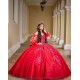 Off Shoulder Red Quince Dress Detachable Wear Pageant Lace Appliques 15TH Birthday Dresses Sweetheart Neck Vestidos De 15 Anos