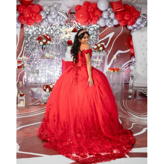 Sweetheart Red Quince Dress Off Shoulder Vestidos De 15 Anos Wear Pageant Lace Appliques Women 2024 Ball Gown