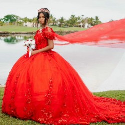 Sweetheart Neck Vestidos De 15 Anos Red Quince Dress Off Shoulder Wear Pageant Lace Appliques Sequin Women 2024 Ball Gown 