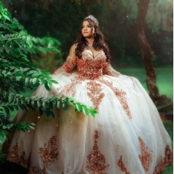 Off Shoulder Rose Gold Quince Dress Detachable Wear Pageant Birthday Party Robe Sweetheart Neck Vestidos De 15 Anos