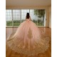 Off Shoulder Rose Gold Quince Dress 15 Anos Crystal Sweetheart Neck Women 2024 Ball Gown Lace Appliques Sequin Girl Birthday Gowns