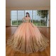 Off Shoulder Rose Gold Quince Dress 15 Anos Crystal Sweetheart Neck Women 2024 Ball Gown Lace Appliques Sequin Girl Birthday Gowns