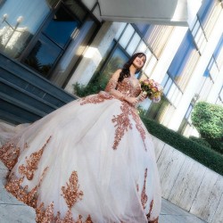 Rose Gold Quince Dress Sequin Detachable Girls Ball Gown Sweet 16 Dresses Sweetheart Neck Lace Appliques Women 2024 Ball Gown