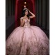 Rose Gold Quinceanera Dress Off Shoulder Sweet 15 Gowns Lace Appliques Wear Pageant Sweetheart Neck 2024 Ball Gown Princess Dresses With Bow