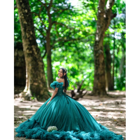 Ruffled Green Quinceanera Dress Sweetheart Neck Vestidos De 15 Anos Sleeveless Girl Women Dress