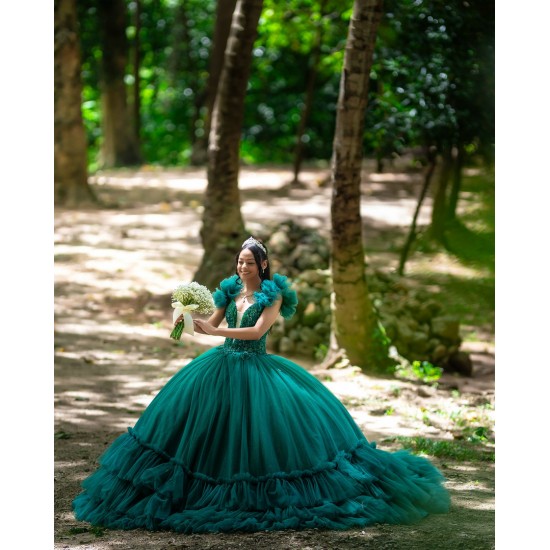 Ruffled Green Quinceanera Dress Sweetheart Neck Vestidos De 15 Anos Sleeveless Girl Women Dress