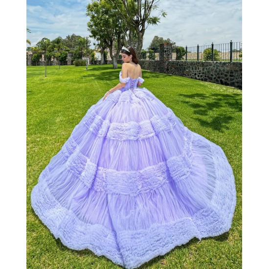 Ruffled Lilac Quinceanera Dress Off Shoulder Vestidos De 15 Anos Sweetheart Neck Birthday Party Gowns