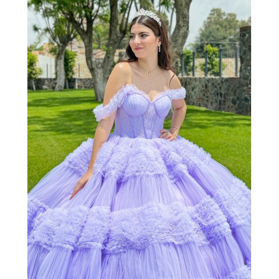 Ruffled Lilac Quinceanera Dress Off Shoulder Vestidos De 15 Anos Sweetheart Neck Birthday Party Gowns