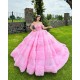 Ruffled Pink Quinceanera Dress Off Shoulder Birthday Party Gowns Sweetheart Neck Vestidos De 15 Anos