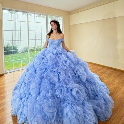 Ruffled Sky Blue Quinceanera Dress Off Shoulder Vestidos De 15 Anos Sweetheart Neck Birthday Party Dress