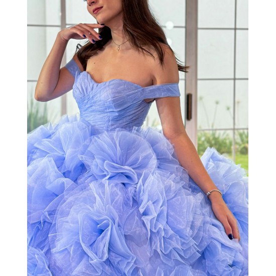 Ruffled Sky Blue Quinceanera Dress Off Shoulder Vestidos De 15 Anos Sweetheart Neck Birthday Party Dress