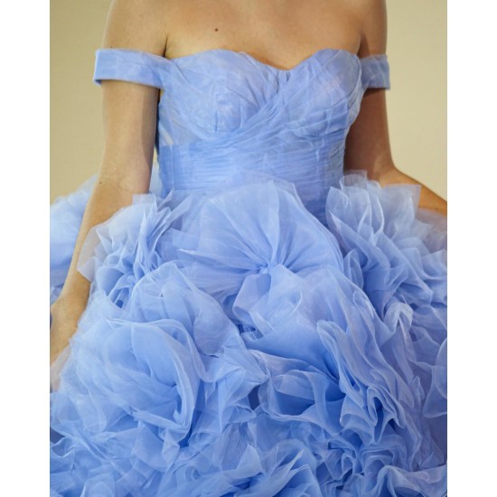 Ruffled Sky Blue Quinceanera Dress Off Shoulder Vestidos De 15 Anos Sweetheart Neck Birthday Party Dress