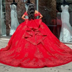 Shiny Red Quinceanera Dress Sweetheart Neck Sweet 15 Gowns Sequin Vestidos De 15 Anos With Bow