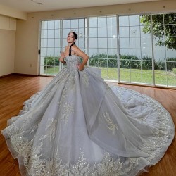 Silver Quinceanera Dress Shiny Crystal Vestidos De 15 Anos With Cape