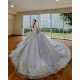 Silver Quinceanera Dress Shiny Crystal Vestidos De 15 Anos With Cape