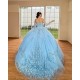 Sweetheart Neck Quince Dress Sky Blue 15 Anos Detachable Women 2024 Ball Gown Crystal Girl Birthday Gowns With 3D Flowers