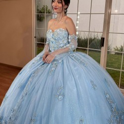 Sweetheart Neck Quince Dress Sky Blue 15 Anos Detachable Women 2024 Ball Gown Crystal Girl Birthday Gowns With 3D Flowers