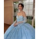 Sweetheart Neck Quince Dress Sky Blue 15 Anos Detachable Women 2024 Ball Gown Crystal Girl Birthday Gowns With 3D Flowers