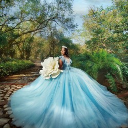 Off Shoulder Sky Blue Quince Dress Sweetheart Neck Vestidos De 15 Anos Wear Pageant 3D Flowers Women 2024 Ball Gown