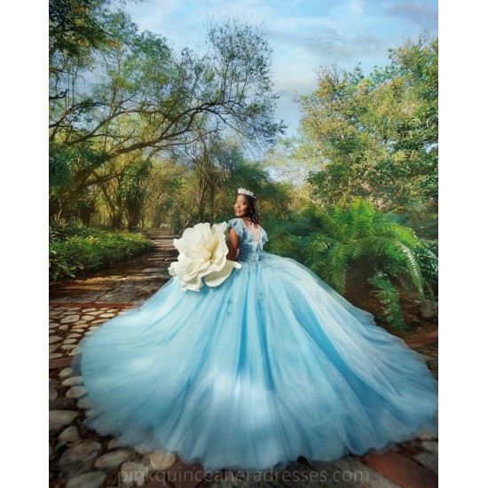 Off Shoulder Sky Blue Quince Dress Sweetheart Neck Vestidos De 15 Anos Wear Pageant 3D Flowers Women 2024 Ball Gown