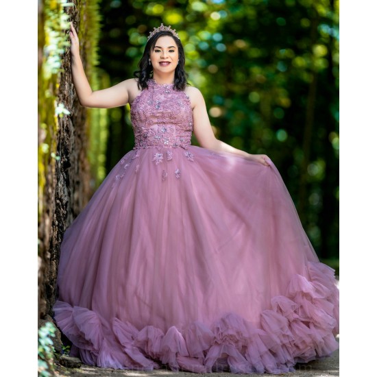 Sleeveless Lilac Quince Dress Ruffled 15 Anos Women 2024 Ball Gown Lace Appliques Crystal Girl Birthday Gowns