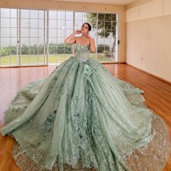 Sleeveless Vestidos De 15 Anos Sage Green Quinceanera Dress 2024 Lace Appliques Cocktail Dresses