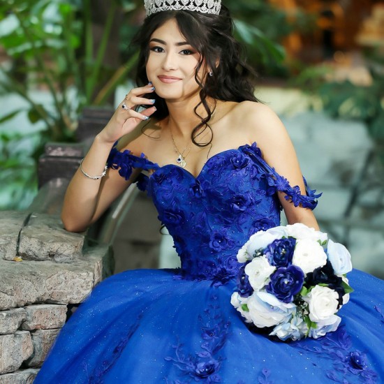 Spaghetti Strap Blue Quinceanera Dress Ball Gown 3D Floral Lace Applique Sweet 16 Vestido De 15 Anos