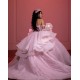 Spaghetti Strap Pink Quinceanera Dress Sequin Sleeveless Vestidos De 15 Anos Sweetheart Neck Tiered Sweet 15 Gowns