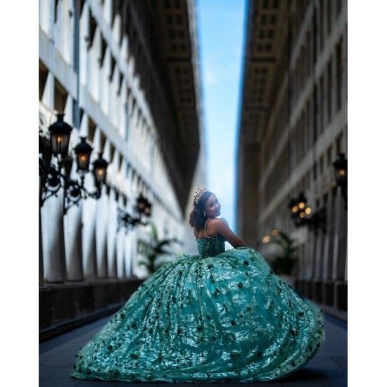 Spaghetti Strap Vestidos De 15 Anos Green Quinceanera Dress Sweetheart Neck Sweet 15 Prom Party Dresses With 3D Flowers