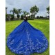 Strapless Blue Quinceanera Dress Crystal Off Shoulder Birthday Party Gowns Sequin Lace Appliques Sweetheart Neck Vestidos De 15 Anos