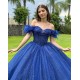 Strapless Blue Quinceanera Dress Crystal Off Shoulder Birthday Party Gowns Sequin Lace Appliques Sweetheart Neck Vestidos De 15 Anos