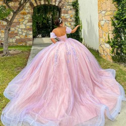 Strapless Lilac Quinceanera Dress 2024 Princess Ball Gown Sweetheart Prom Dress With Detachable Train