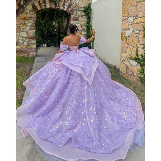 Strapless Lilac Quinceanera Dress 2024 Princess Ball Gown Sweetheart Prom Dress With Detachable Train